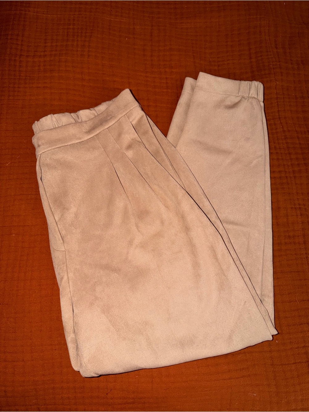 Neutral Faux Suede Pull-On Pants - Cream